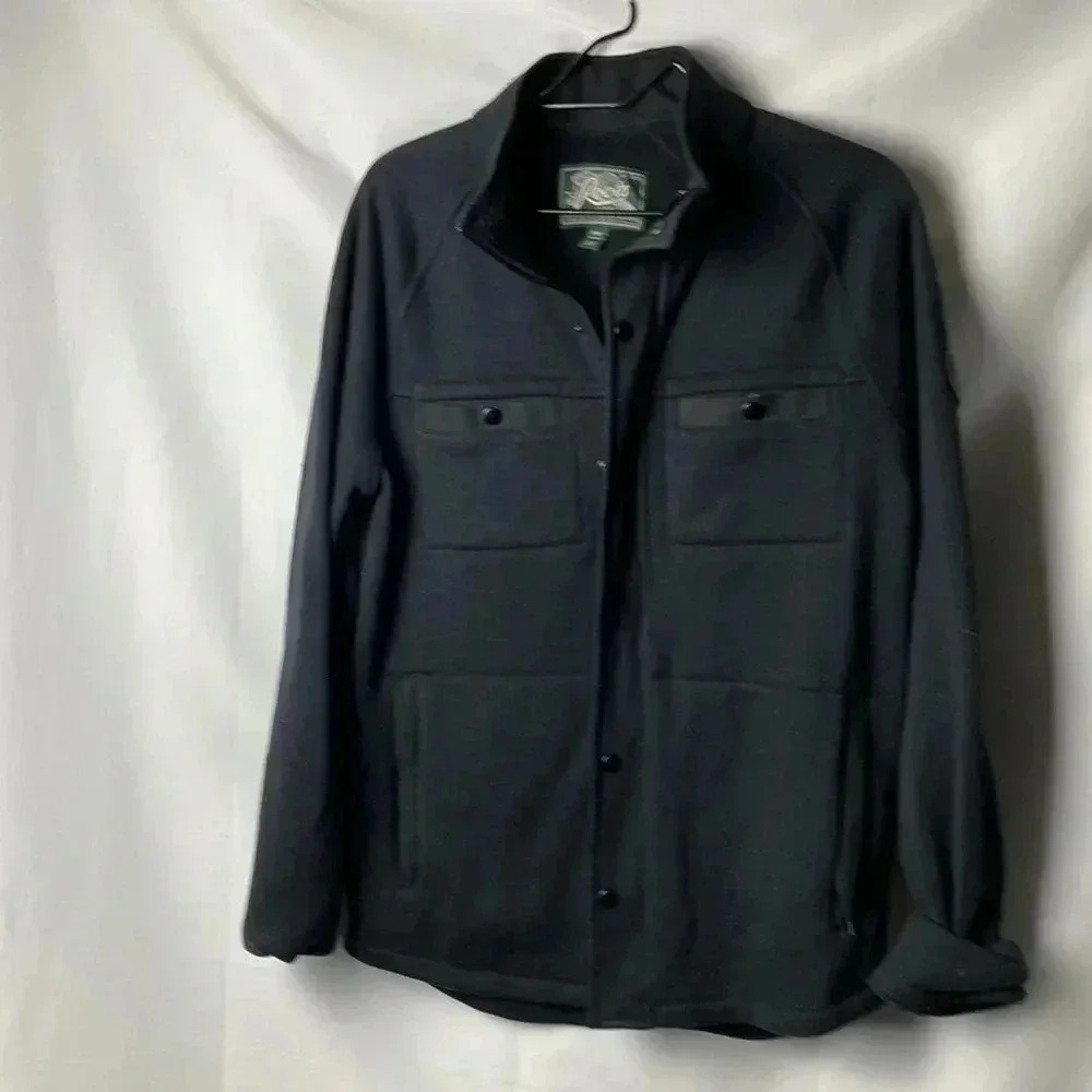 ROOTS CANADA MENS SIZE MEDIUM BLACK FLEECE LINED‎ ZIP SNAP FRONT JACKET POCKETS